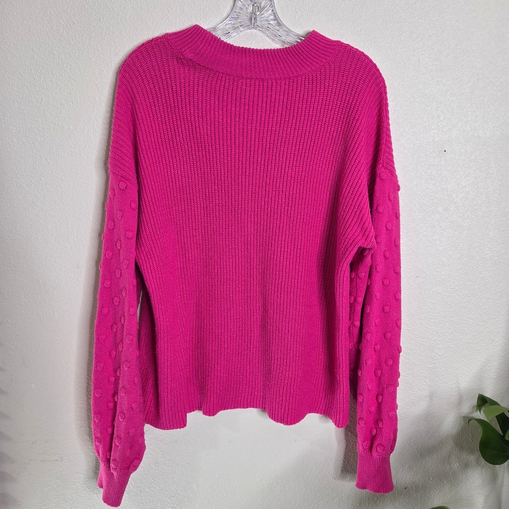 Vince Camuto Sweater XL Pink Bobble Sleeve Mock Neck Boho Eclectic Barbiecore - Picture 5 of 9